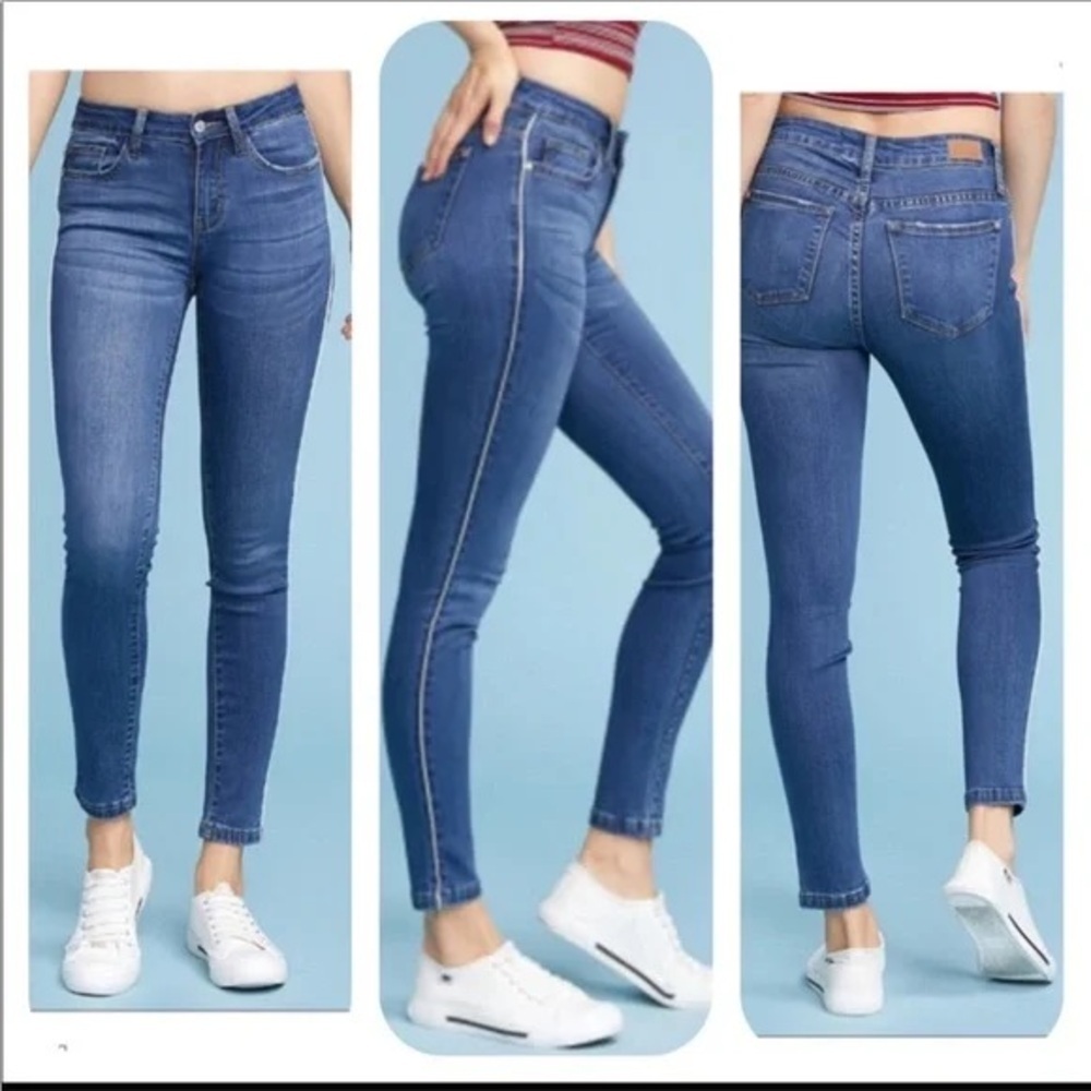 Judy Blue Dark Wash Side White Pipe High Rise Skinny Jeans 9 29